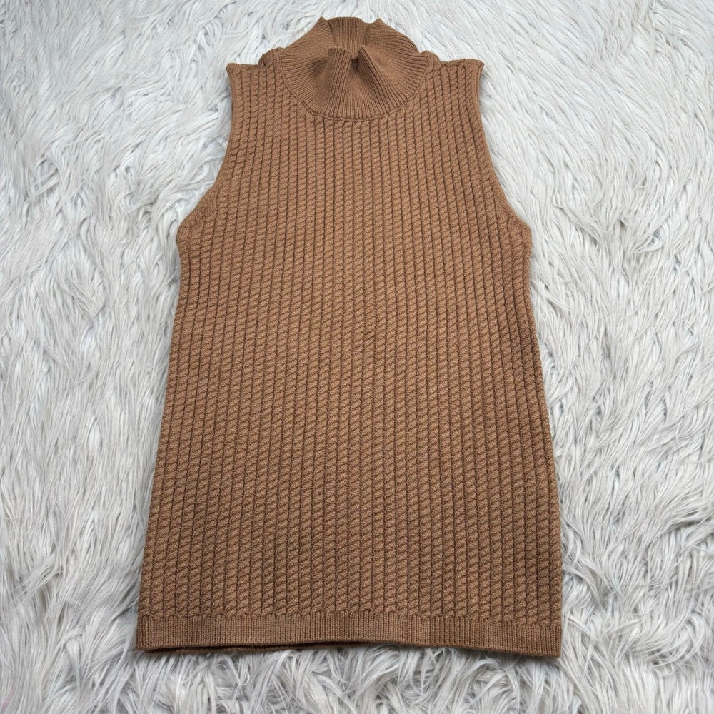 Elie Elie Tahari Women's S Brown Rope Knit Mock Neck Sleeveless Knit Sweater Top - Picture 1 of 6